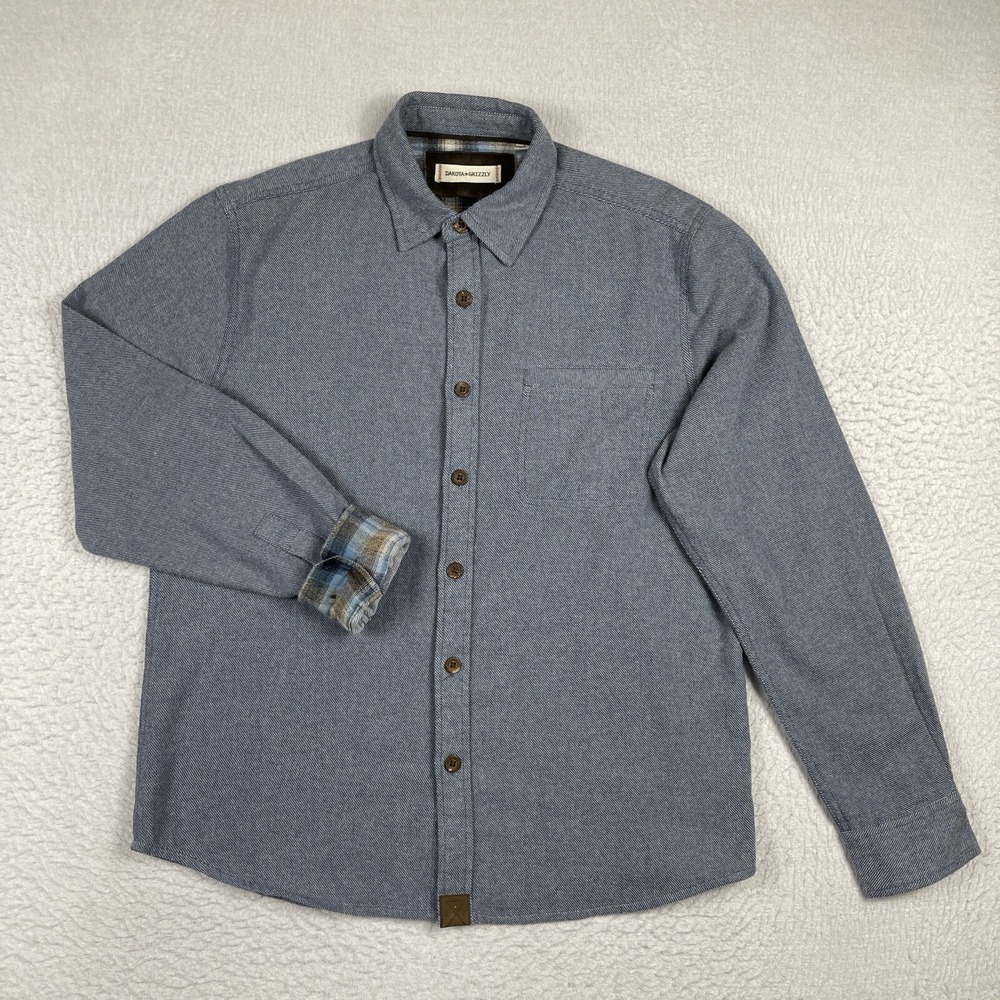 Dakota‎ Grizzly Flannel Shirt Mens Large Blue Herringbone Button Up Workwear